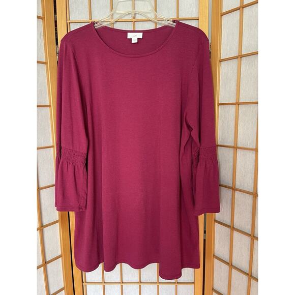 J Jill Cotton Solid Blend Tunic Top Bell Sleeves Size Large - Picture 1 of 4